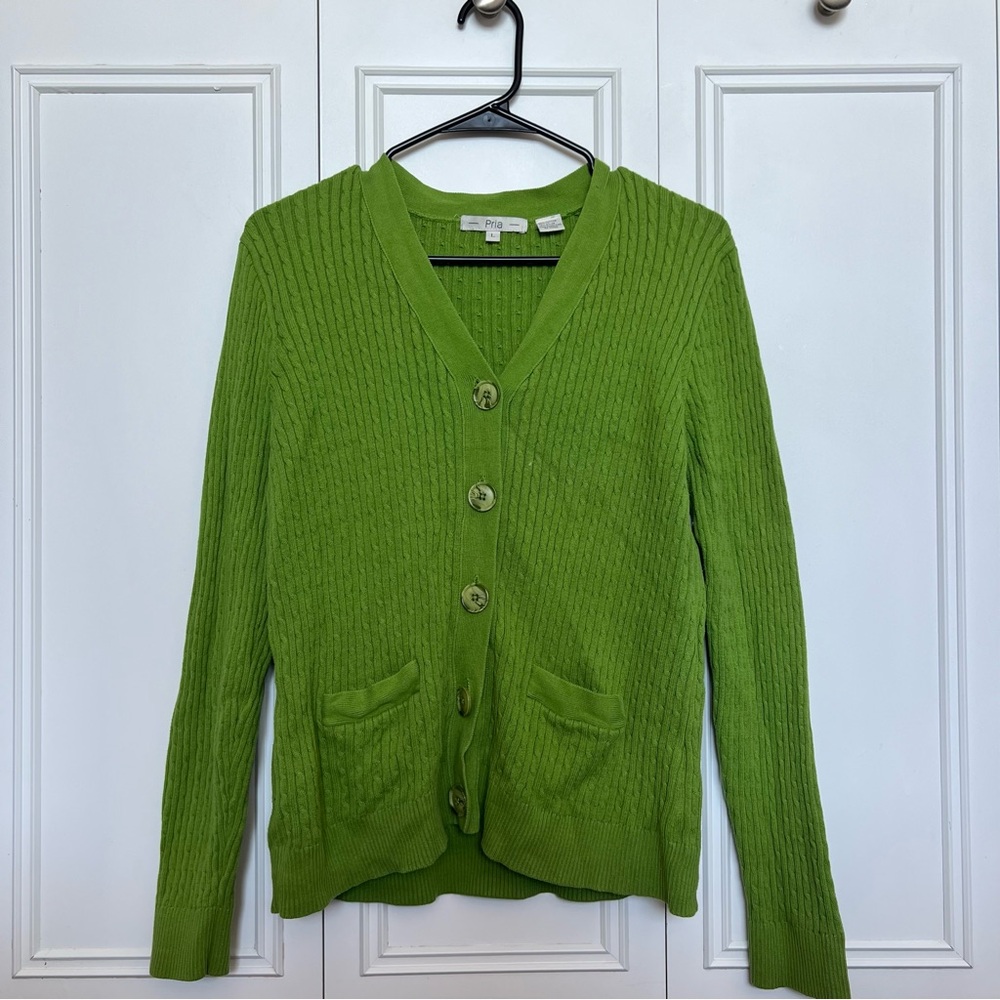 Vibrant Green Ribbed Cardigan Sweater